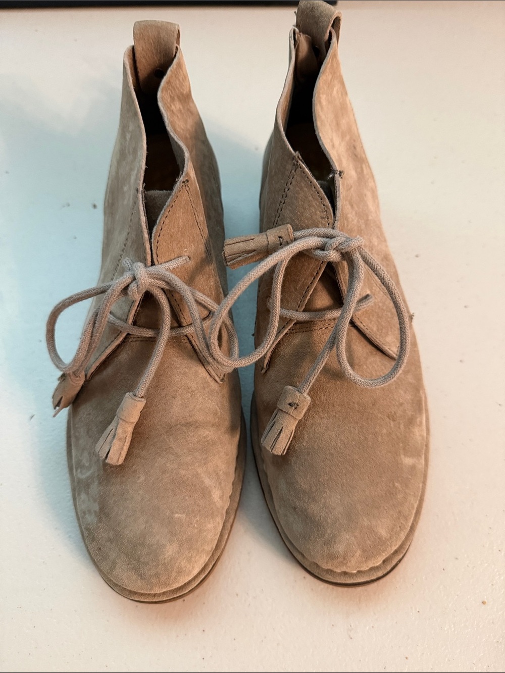 Hush Puppies Taupe Suede Tassel Lace-Up Ankle Booties